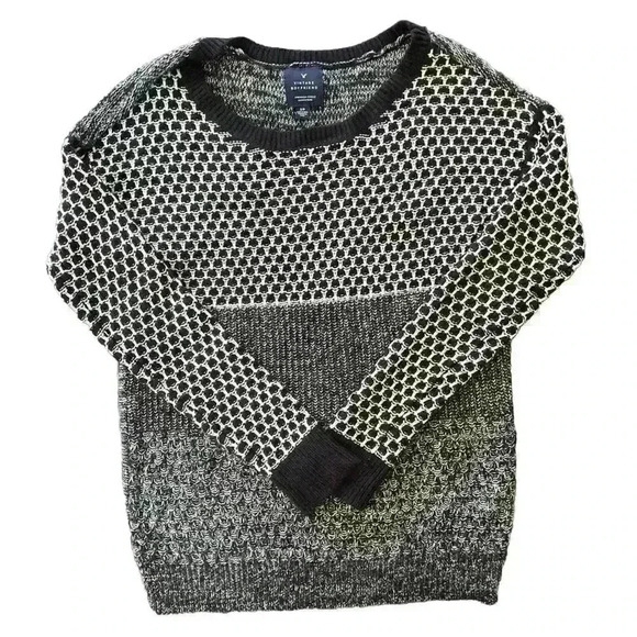American Eagle Vintage Boyfriend Mixed Knit Sweater Oversized Black White Small - Picture 1 of 8